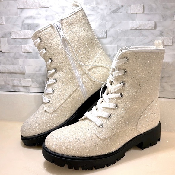 🆕 Portland Boot Co. Rare White Glitter Girls 5/Womens 7 Side-Zip Combat Boots - Picture 13 of 14